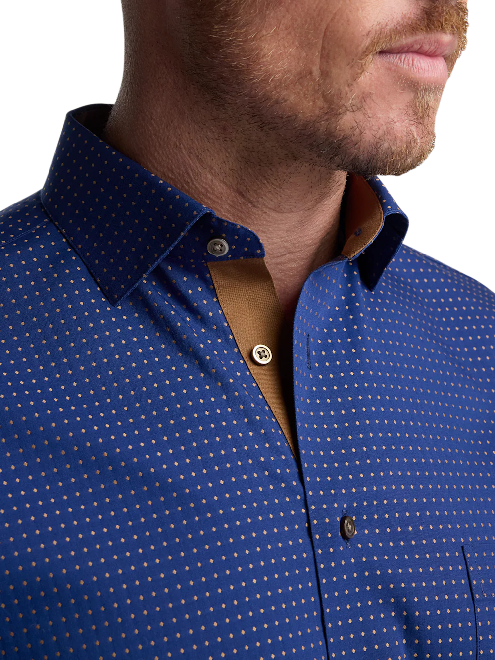 Comfort Stretch Non-Iron Dot Dress Shirt With Contrast Trim - Navy/brown - Image 3