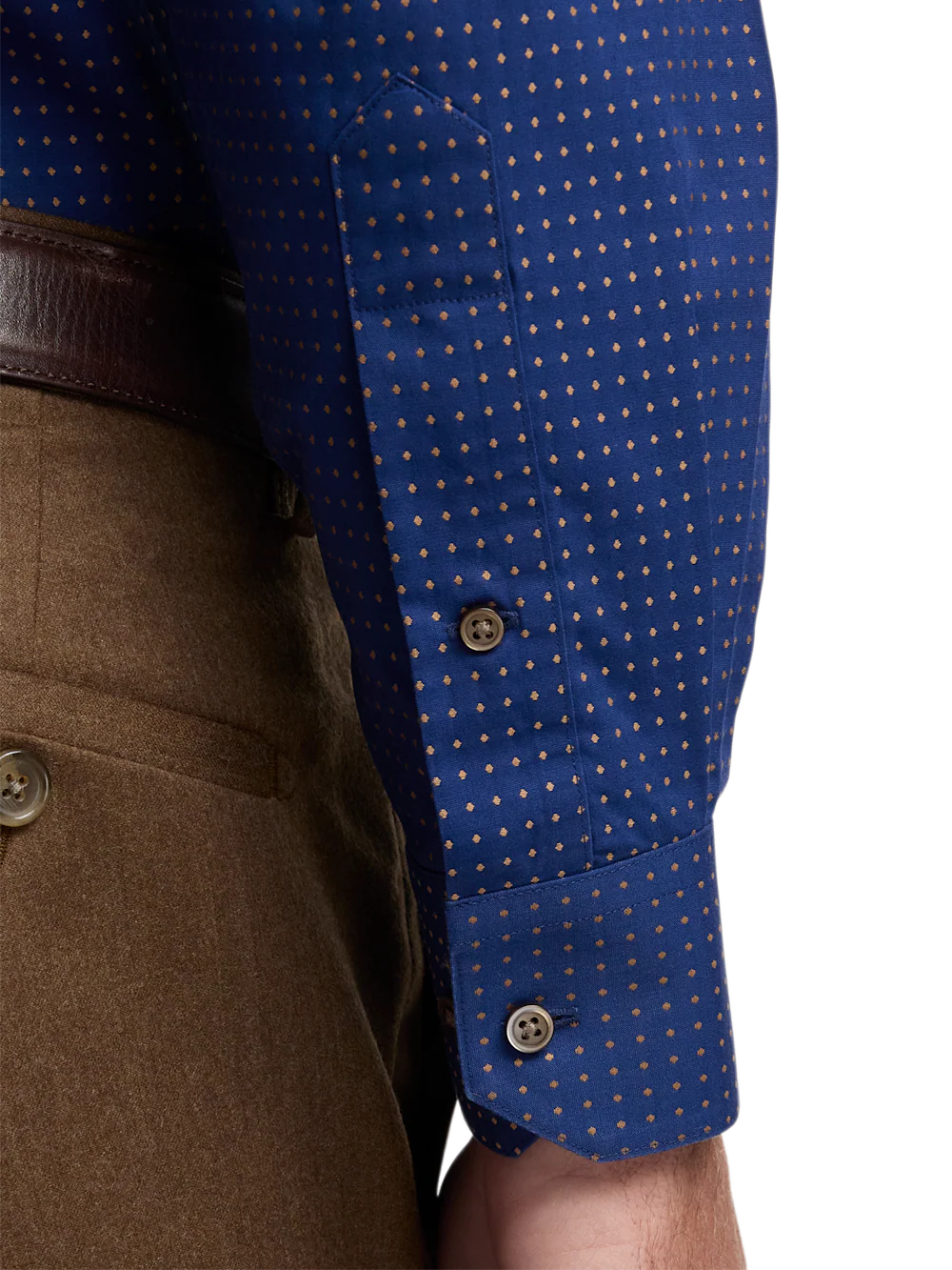 Comfort Stretch Non-Iron Dot Dress Shirt With Contrast Trim - Navy/brown - Image 4