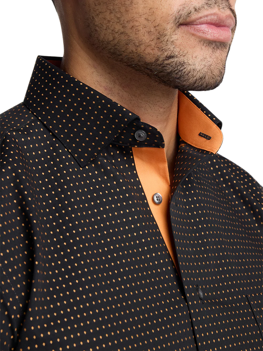 Comfort Stretch Non-Iron Dot Dress Shirt With Contrast Trim - Black/orange - Image 3