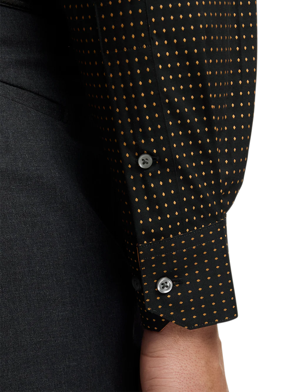 Comfort Stretch Non-Iron Dot Dress Shirt With Contrast Trim - Black/orange - Image 4