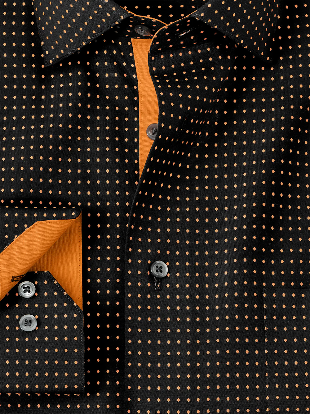 Comfort Stretch Non-Iron Dot Dress Shirt With Contrast Trim - Black/orange - Image 6