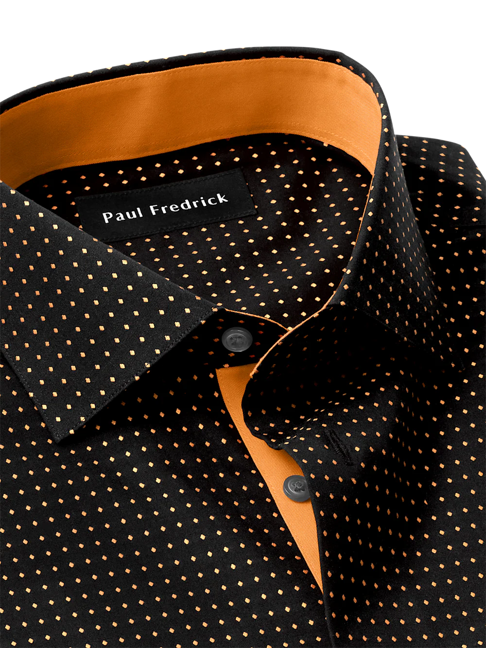Comfort Stretch Non-Iron Dot Dress Shirt With Contrast Trim - Black/orange - Image 7