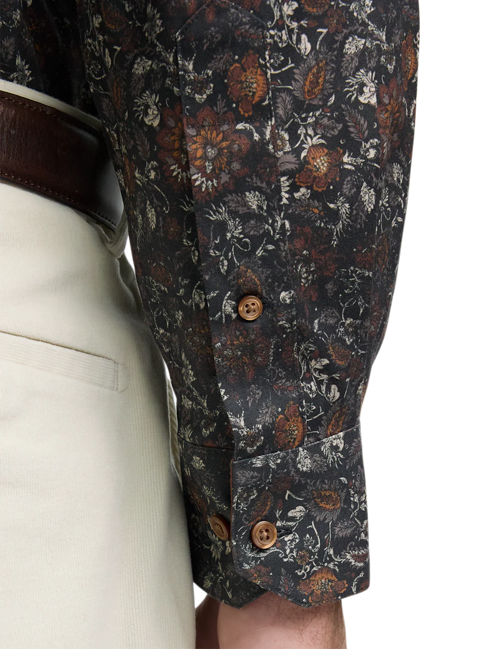 Comfort Stretch Non-Iron Floral Dress Shirt With Contrast Trim - Brown Multi - Image 4