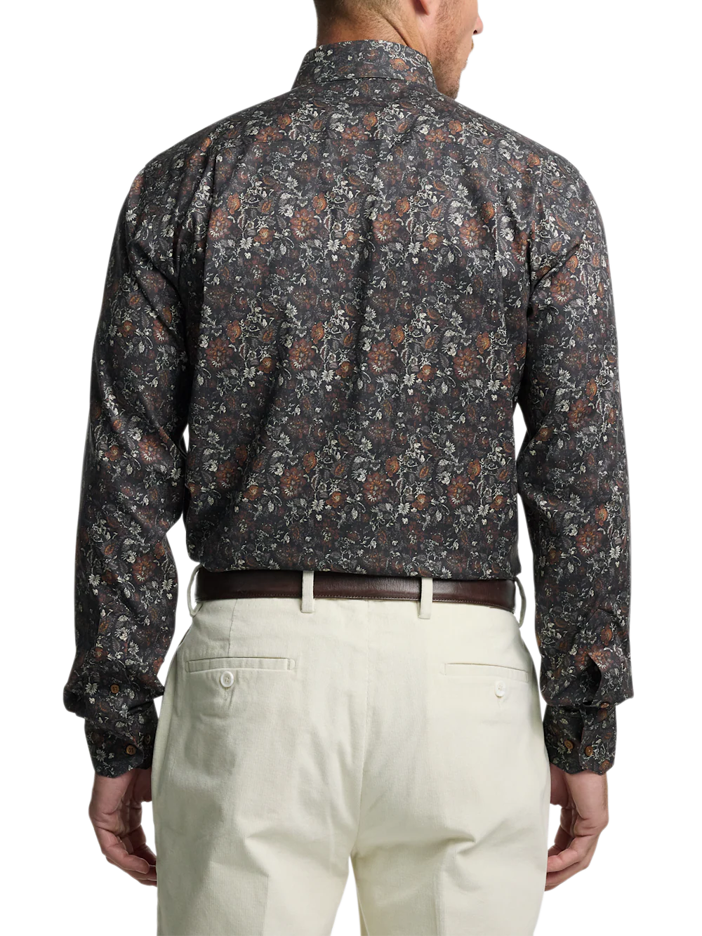 Comfort Stretch Non-Iron Floral Dress Shirt With Contrast Trim - Brown Multi - Image 5