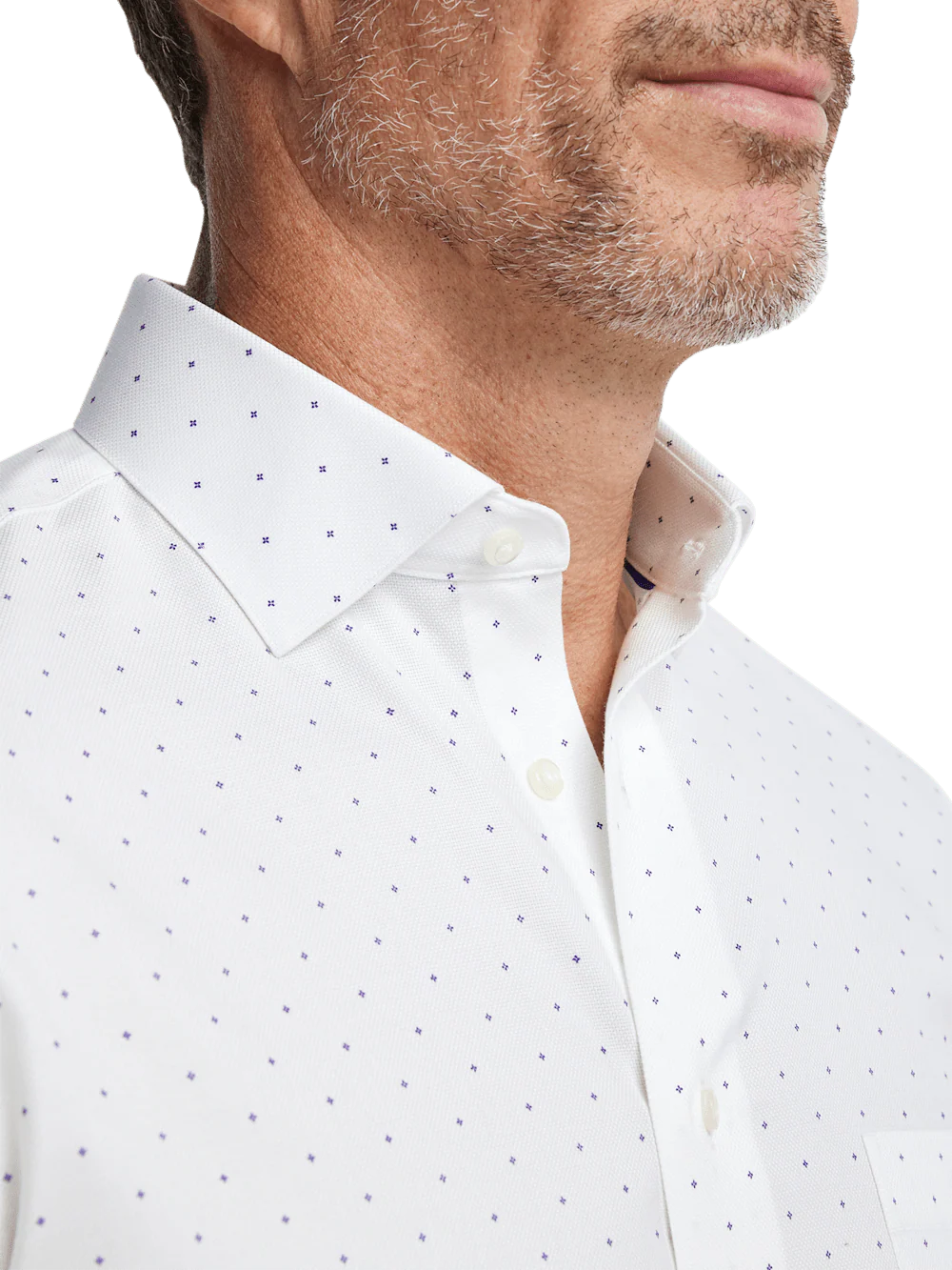 Comfort Stretch Non-Iron Geometric Dress Shirt - White/purple - Image 3