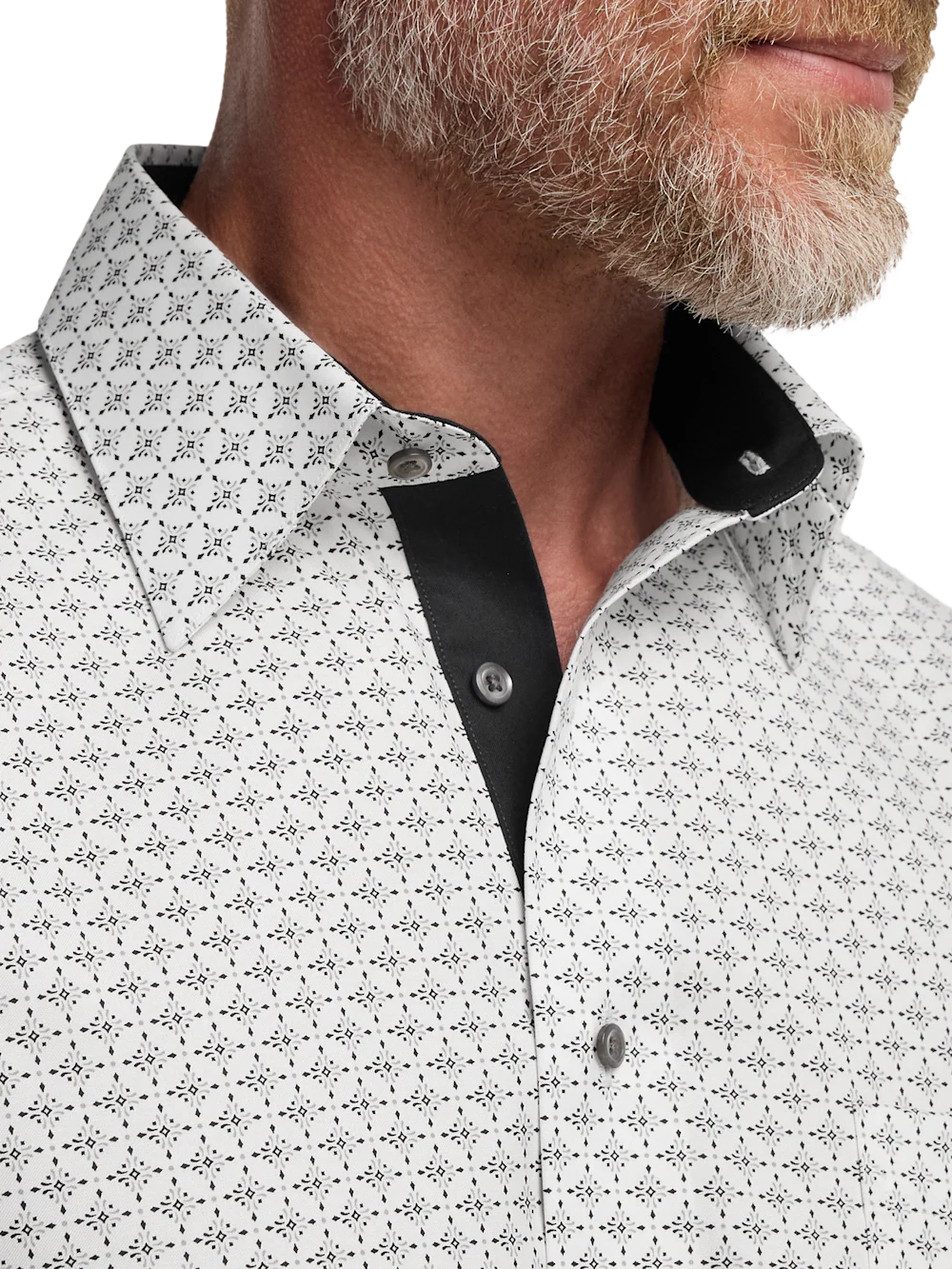 Comfort Stretch Non-Iron Geometric Dress Shirt With Contrast Trim - Black/white - Image 3
