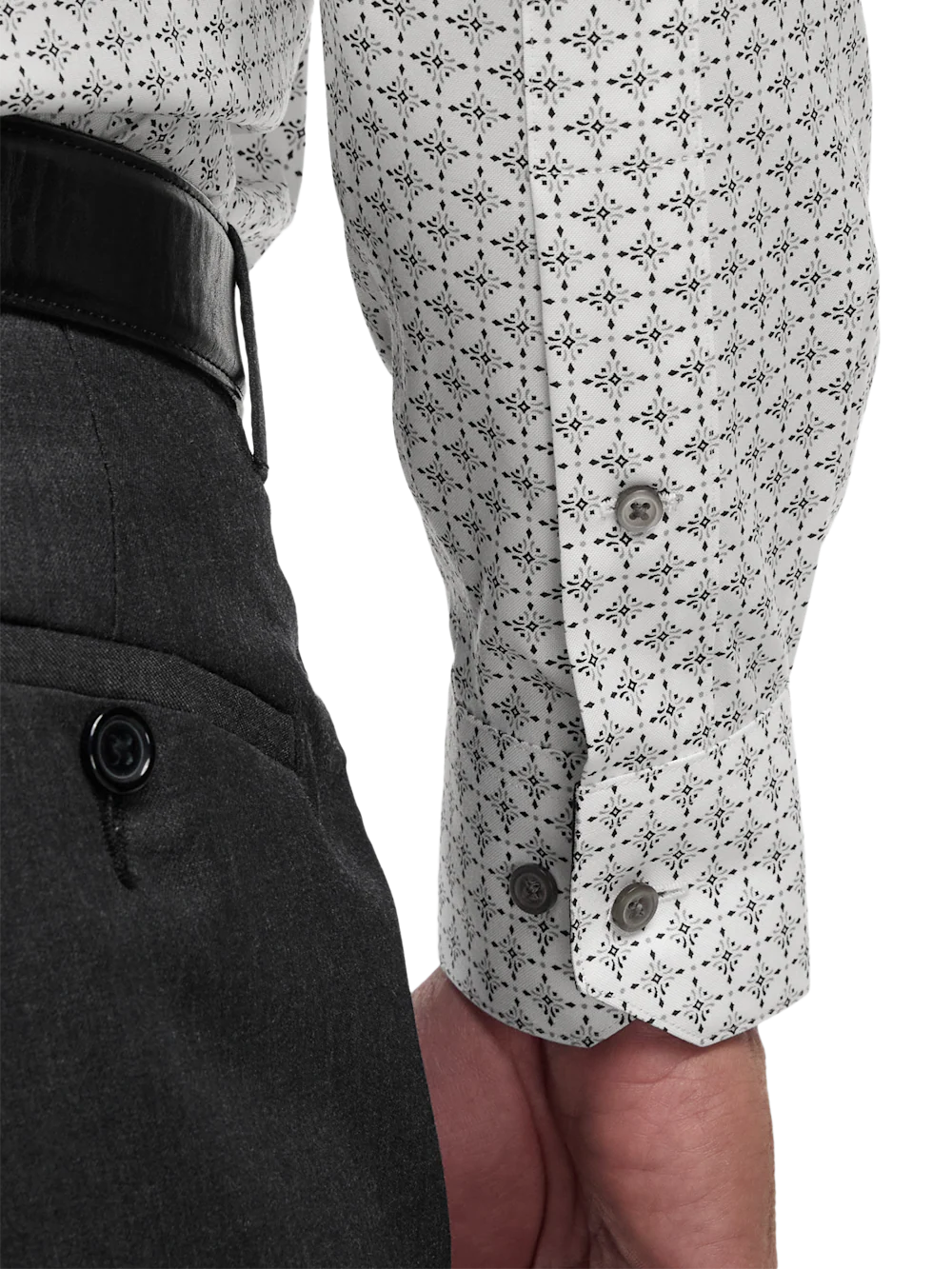 Comfort Stretch Non-Iron Geometric Dress Shirt With Contrast Trim - Black/white - Image 4