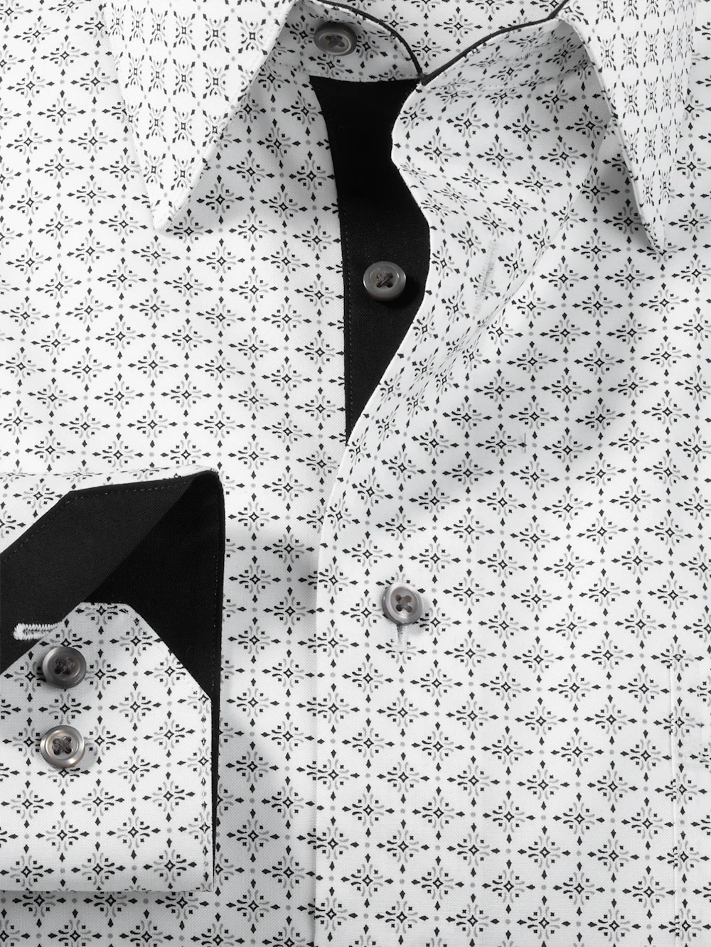 Comfort Stretch Non-Iron Geometric Dress Shirt With Contrast Trim - Black/white - Image 6