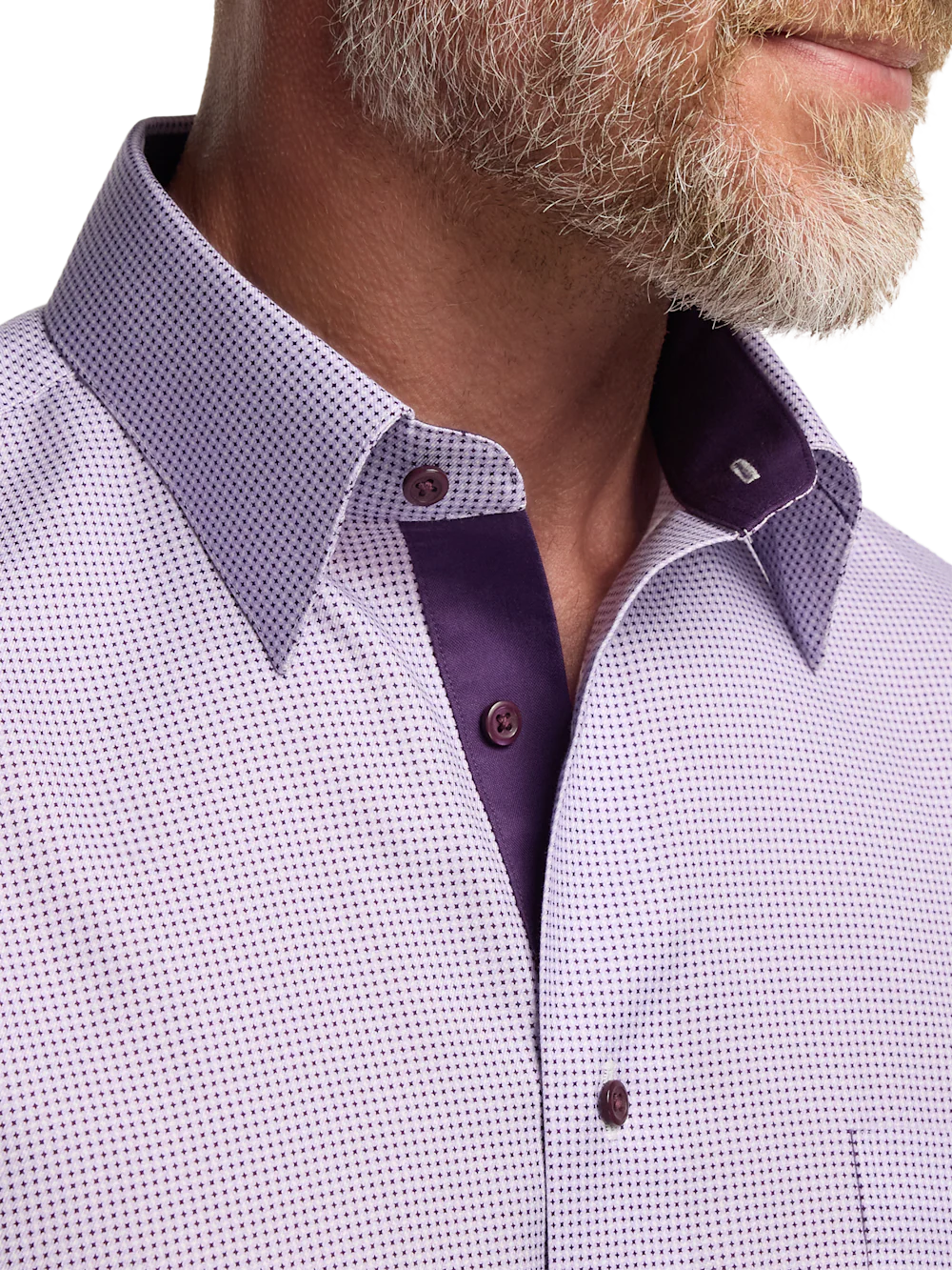 Comfort Stretch Non-Iron Geometric Dress Shirt With Contrast Trim - Purple - Image 3