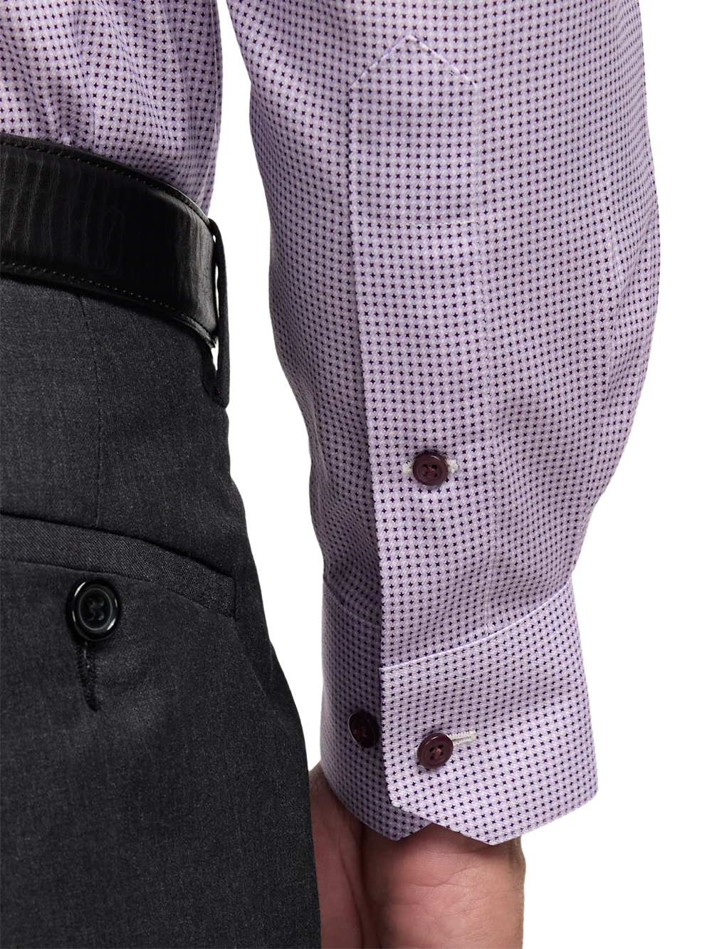 Comfort Stretch Non-Iron Geometric Dress Shirt With Contrast Trim - Purple - Image 4