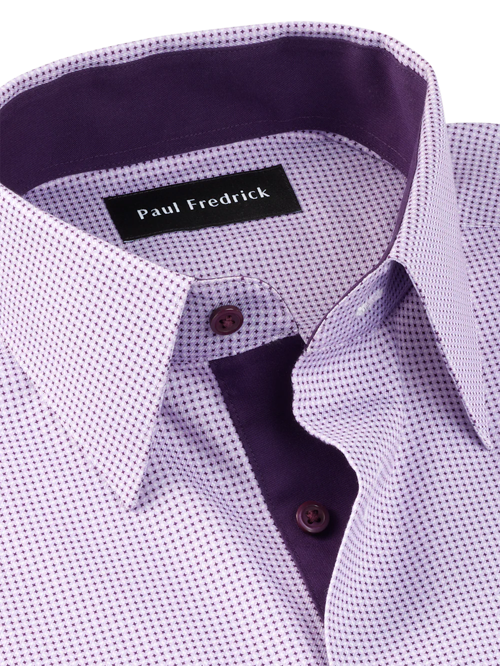 Comfort Stretch Non-Iron Geometric Dress Shirt With Contrast Trim - Purple - Image 7