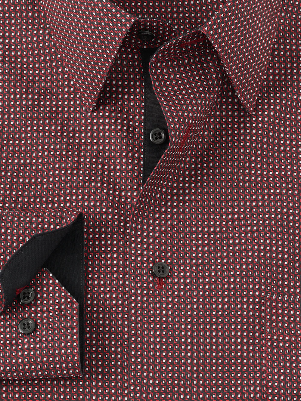 Comfort Stretch Non-Iron Geometric Dress Shirt With Contrast Trim - Black/red - Image 6