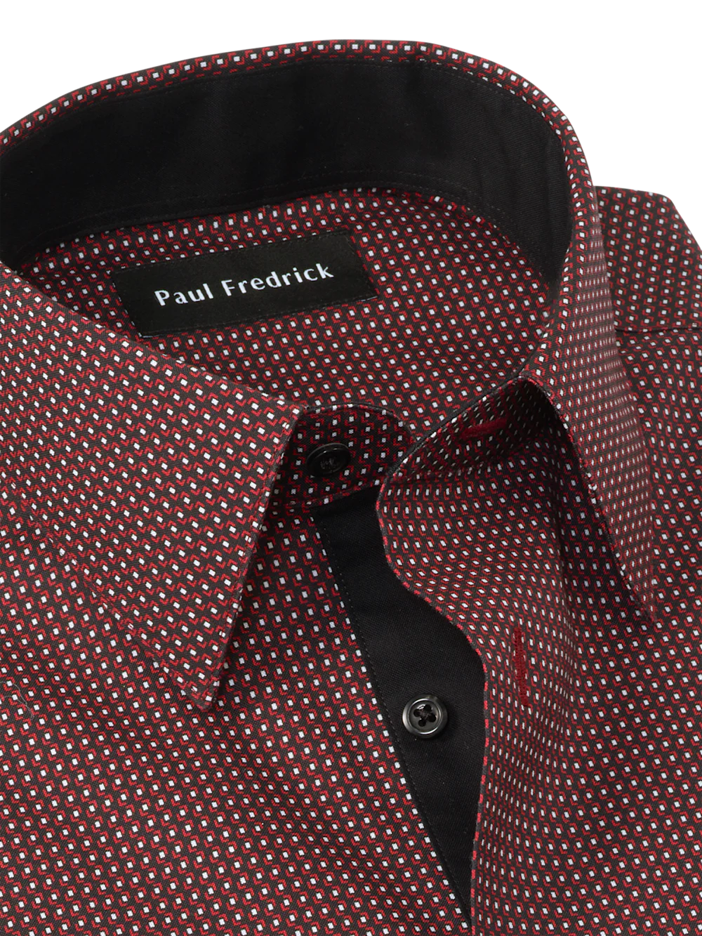 Comfort Stretch Non-Iron Geometric Dress Shirt With Contrast Trim - Black/red - Image 7