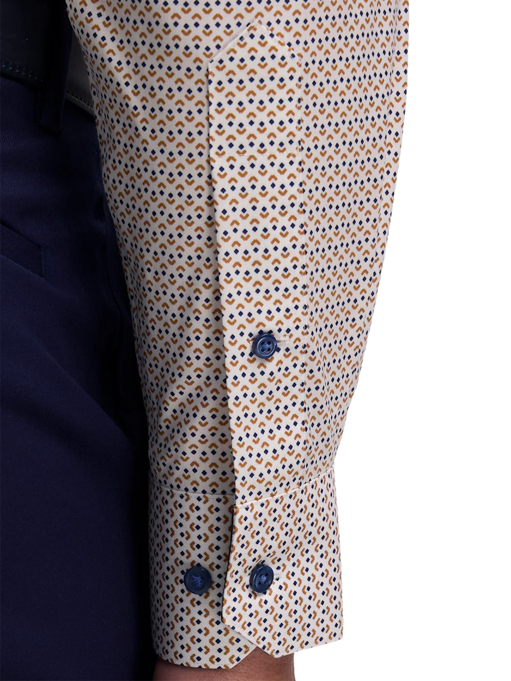 Comfort Stretch Non-Iron Geometric Dress Shirt With Contrast Trim - White Multi - Image 4