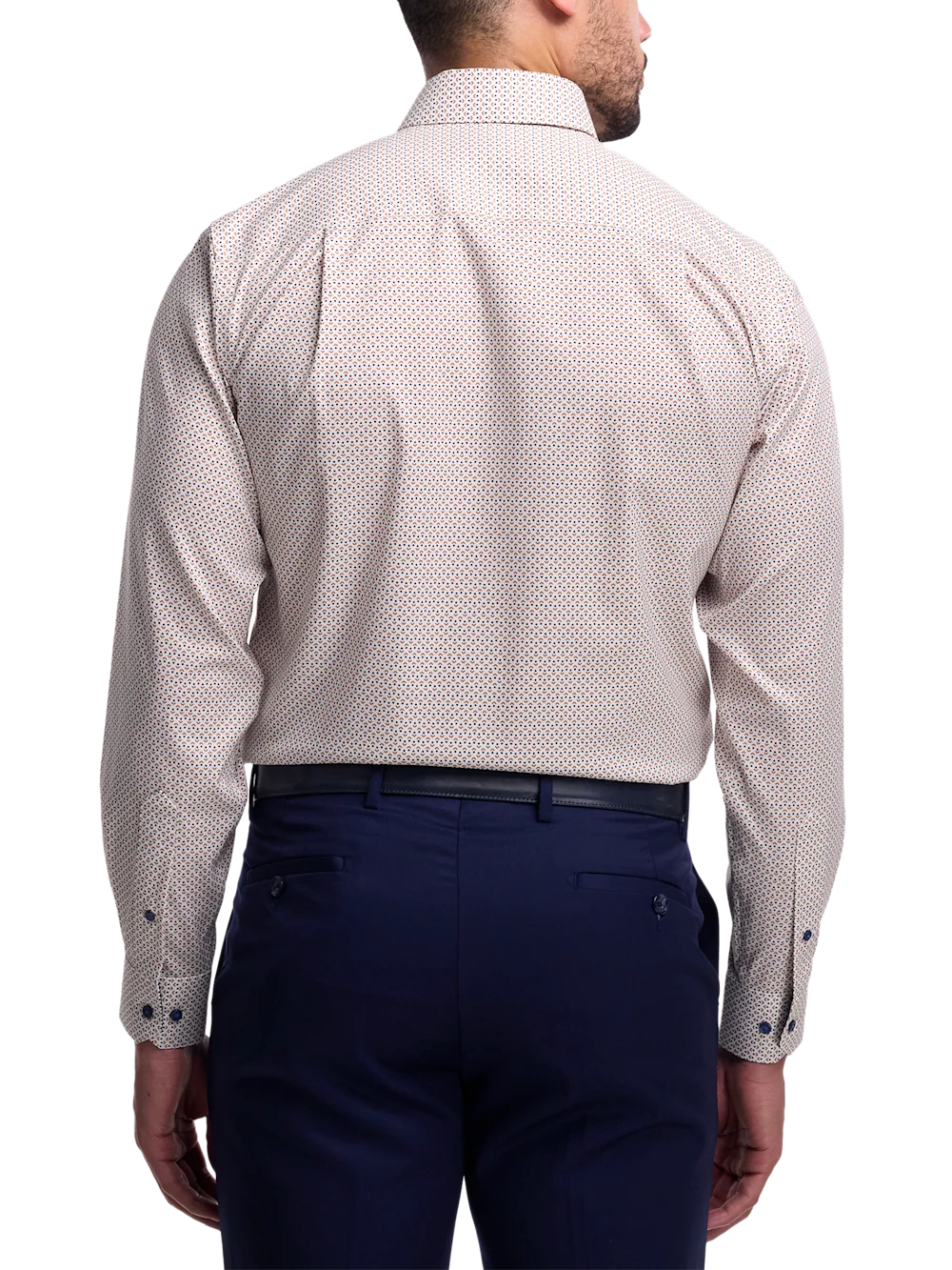 Comfort Stretch Non-Iron Geometric Dress Shirt With Contrast Trim - White Multi - Image 5