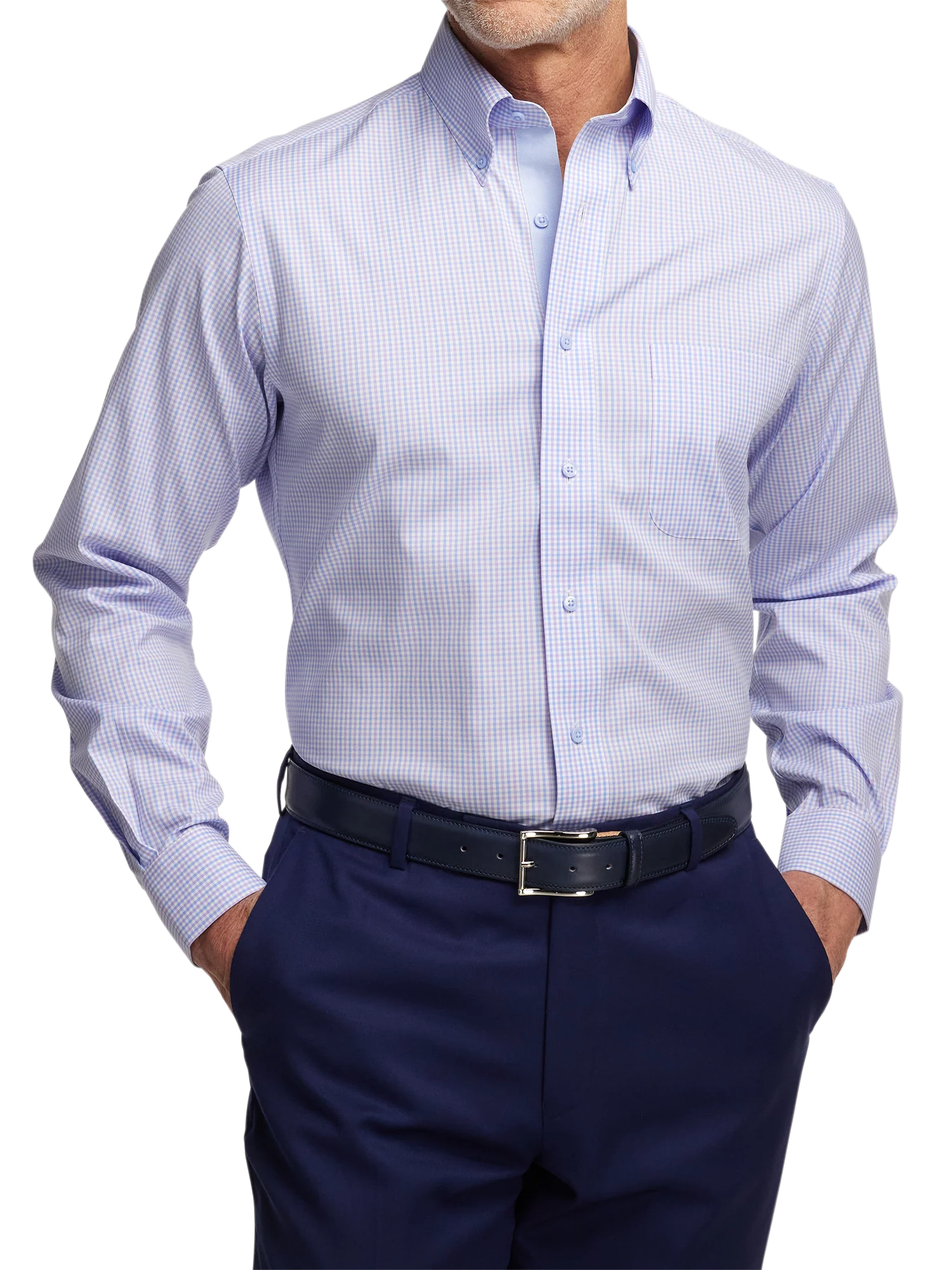 Comfort Stretch Non-Iron Gingham Dress Shirt With Contrast Trim - Blue/purple - Image 2