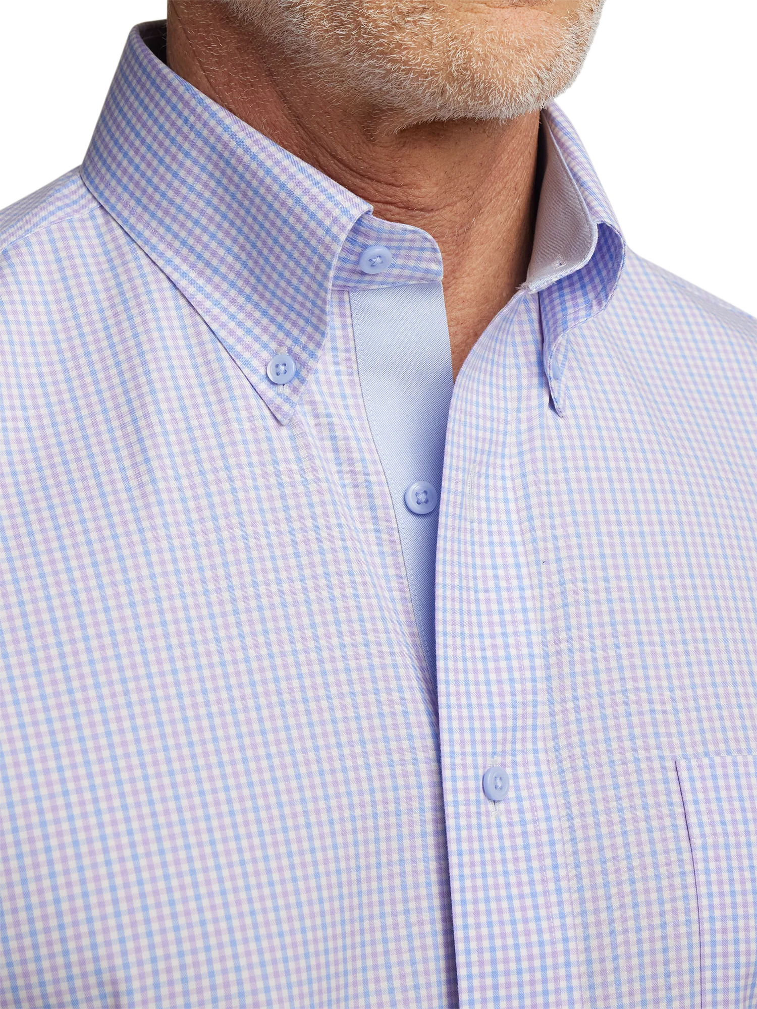 Comfort Stretch Non-Iron Gingham Dress Shirt With Contrast Trim - Blue/purple - Image 3