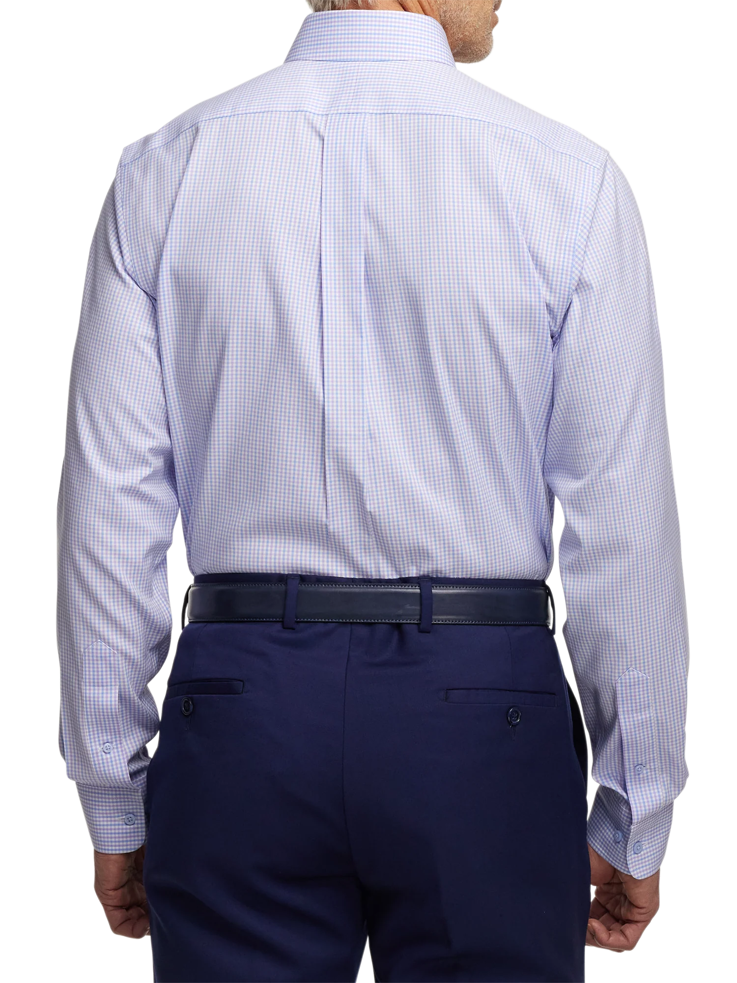Comfort Stretch Non-Iron Gingham Dress Shirt With Contrast Trim - Blue/purple - Image 5