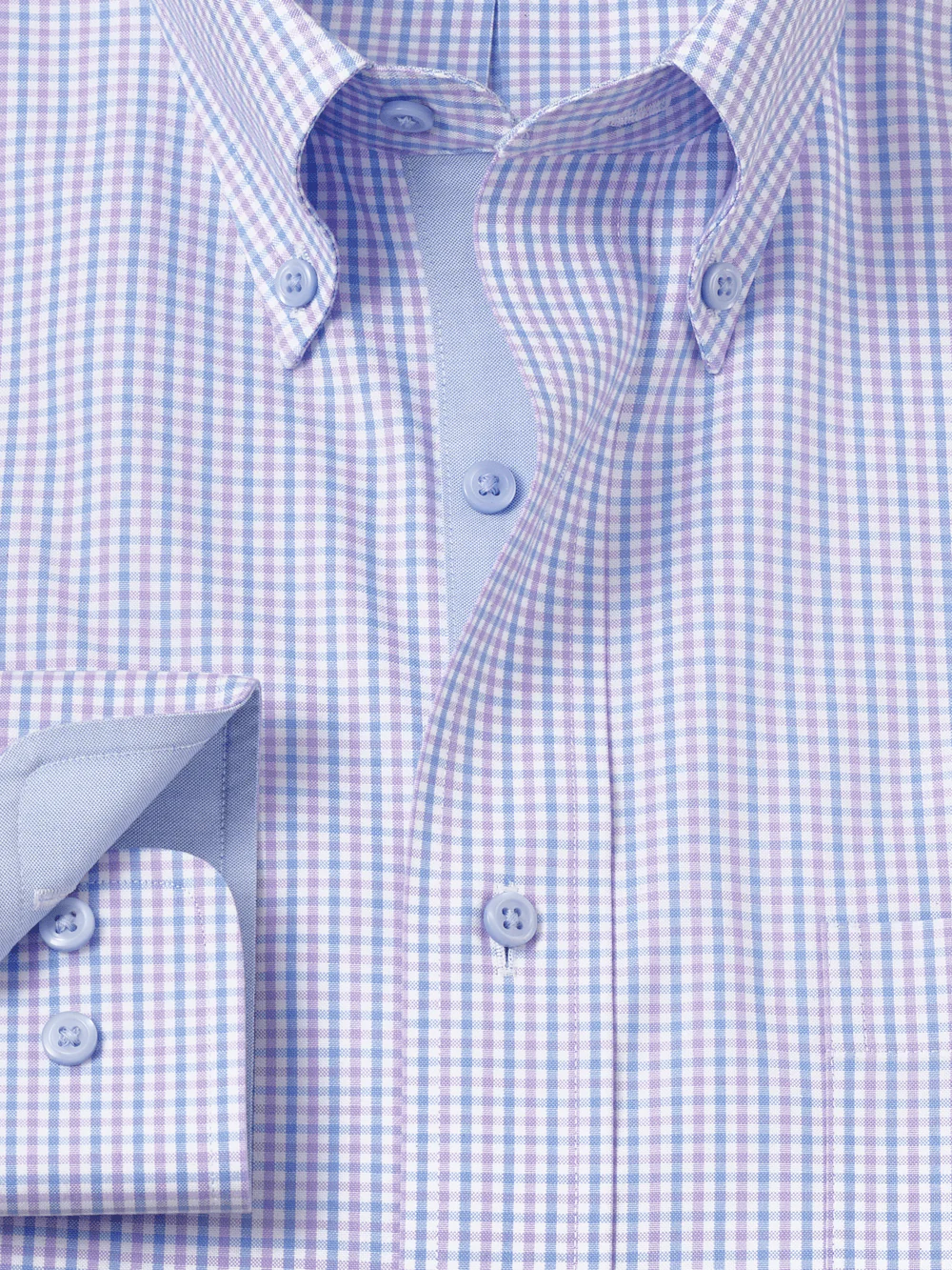 Comfort Stretch Non-Iron Gingham Dress Shirt With Contrast Trim - Blue/purple - Image 6