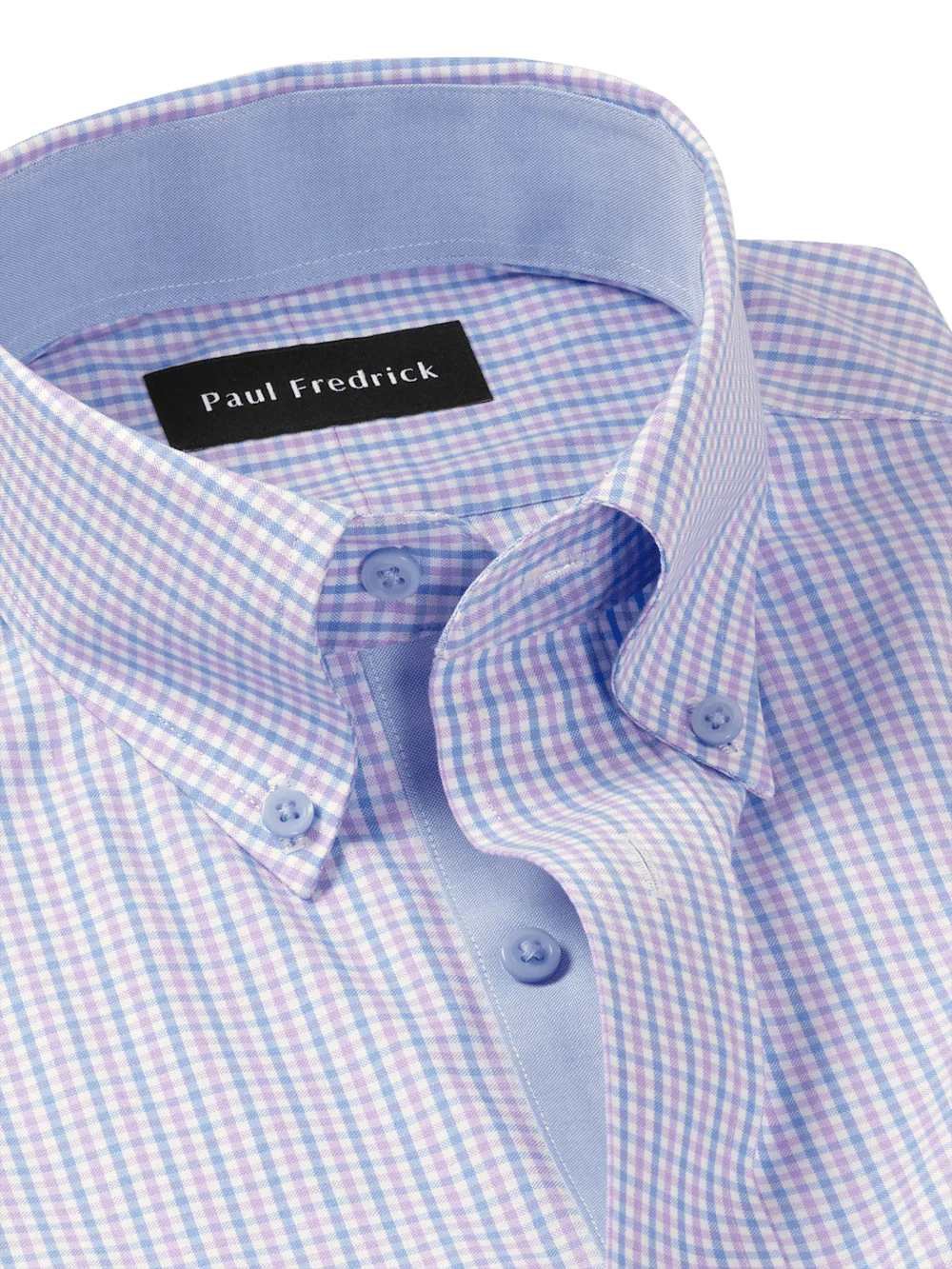 Comfort Stretch Non-Iron Gingham Dress Shirt With Contrast Trim - Blue/purple - Image 7