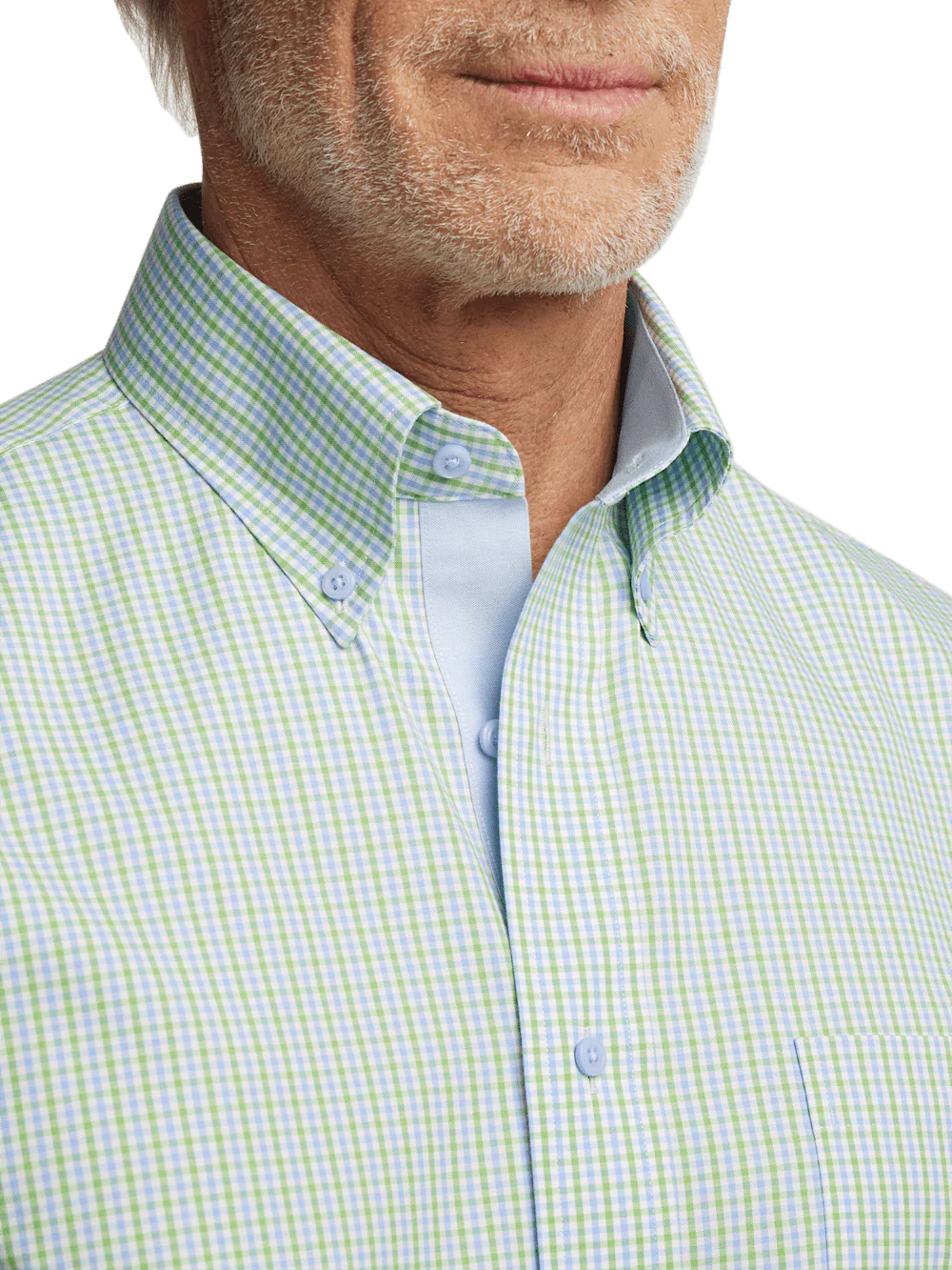 Comfort Stretch Non-Iron Gingham Dress Shirt With Contrast Trim - Blue/green - Image 3