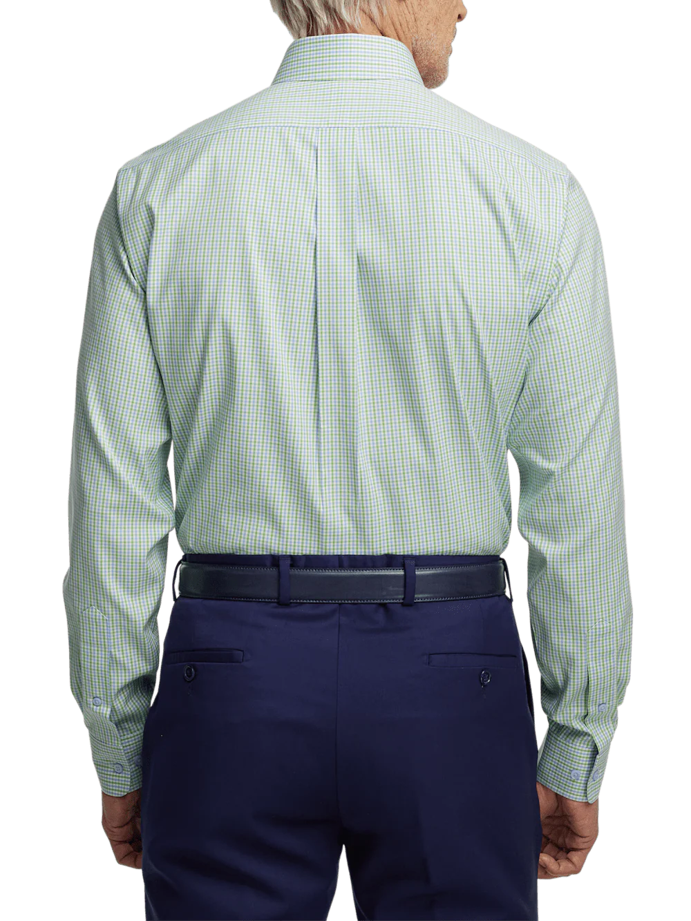 Comfort Stretch Non-Iron Gingham Dress Shirt With Contrast Trim - Blue/green - Image 5