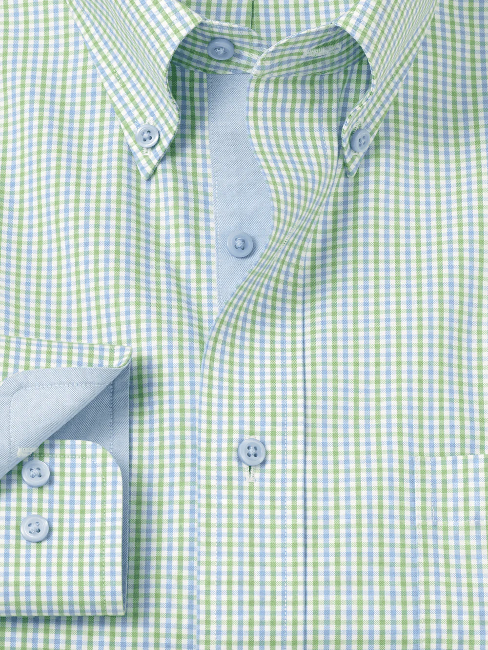 Comfort Stretch Non-Iron Gingham Dress Shirt With Contrast Trim - Blue/green - Image 6