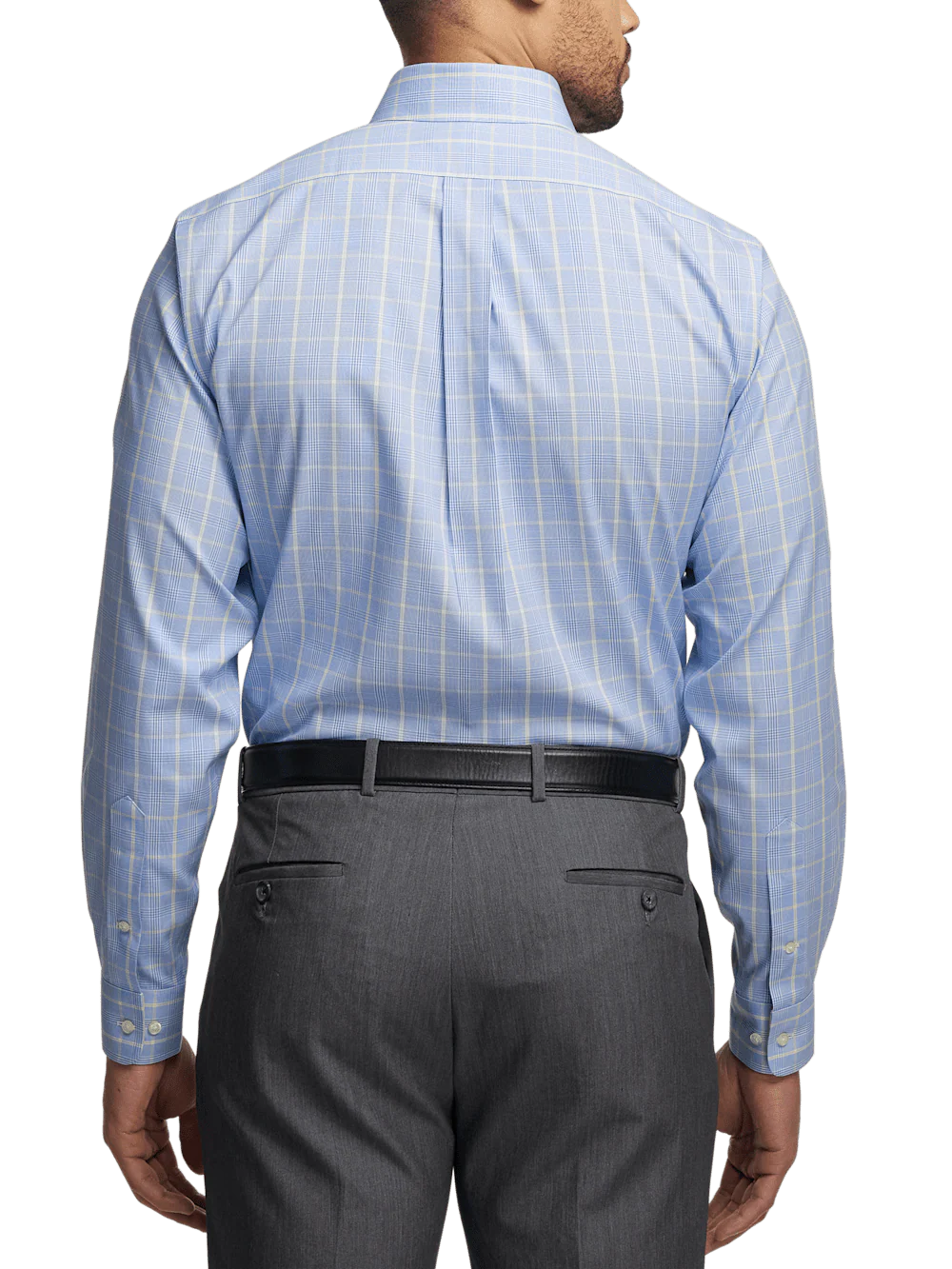 Comfort Stretch Non-Iron Glen Plaid Dress Shirt With Contrast Trim - Blue - Image 5