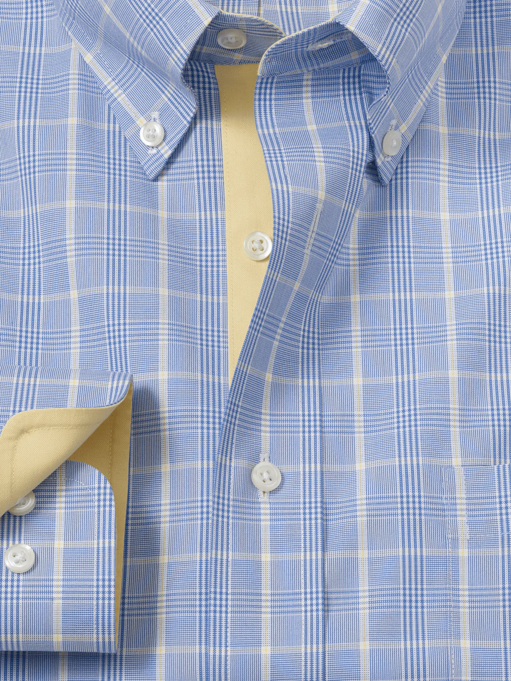 Comfort Stretch Non-Iron Glen Plaid Dress Shirt With Contrast Trim - Blue - Image 6