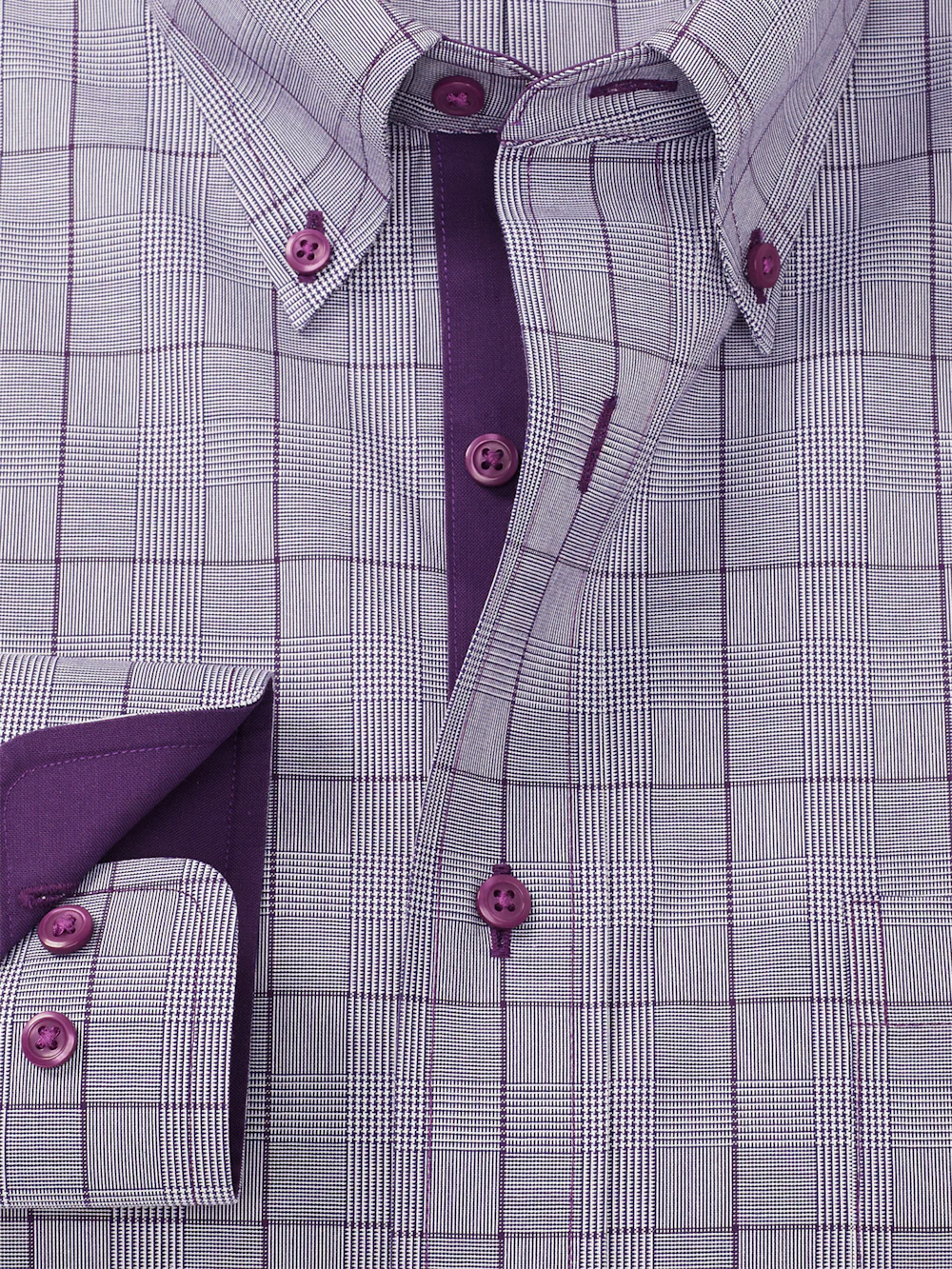 Comfort Stretch Non-Iron Glen Plaid Dress Shirt With Contrast Trim - Purple - Image 6