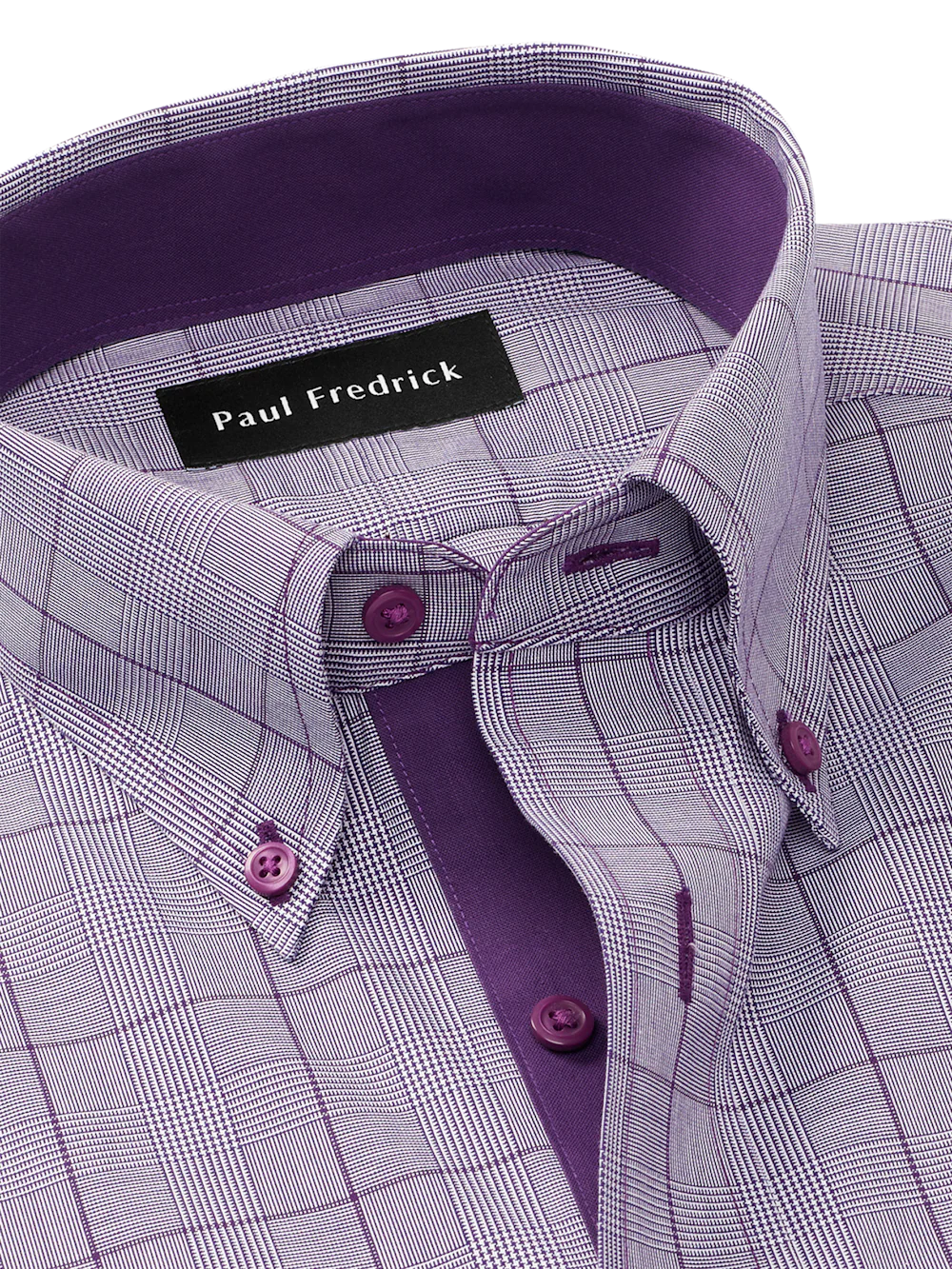 Comfort Stretch Non-Iron Glen Plaid Dress Shirt With Contrast Trim - Purple - Image 7