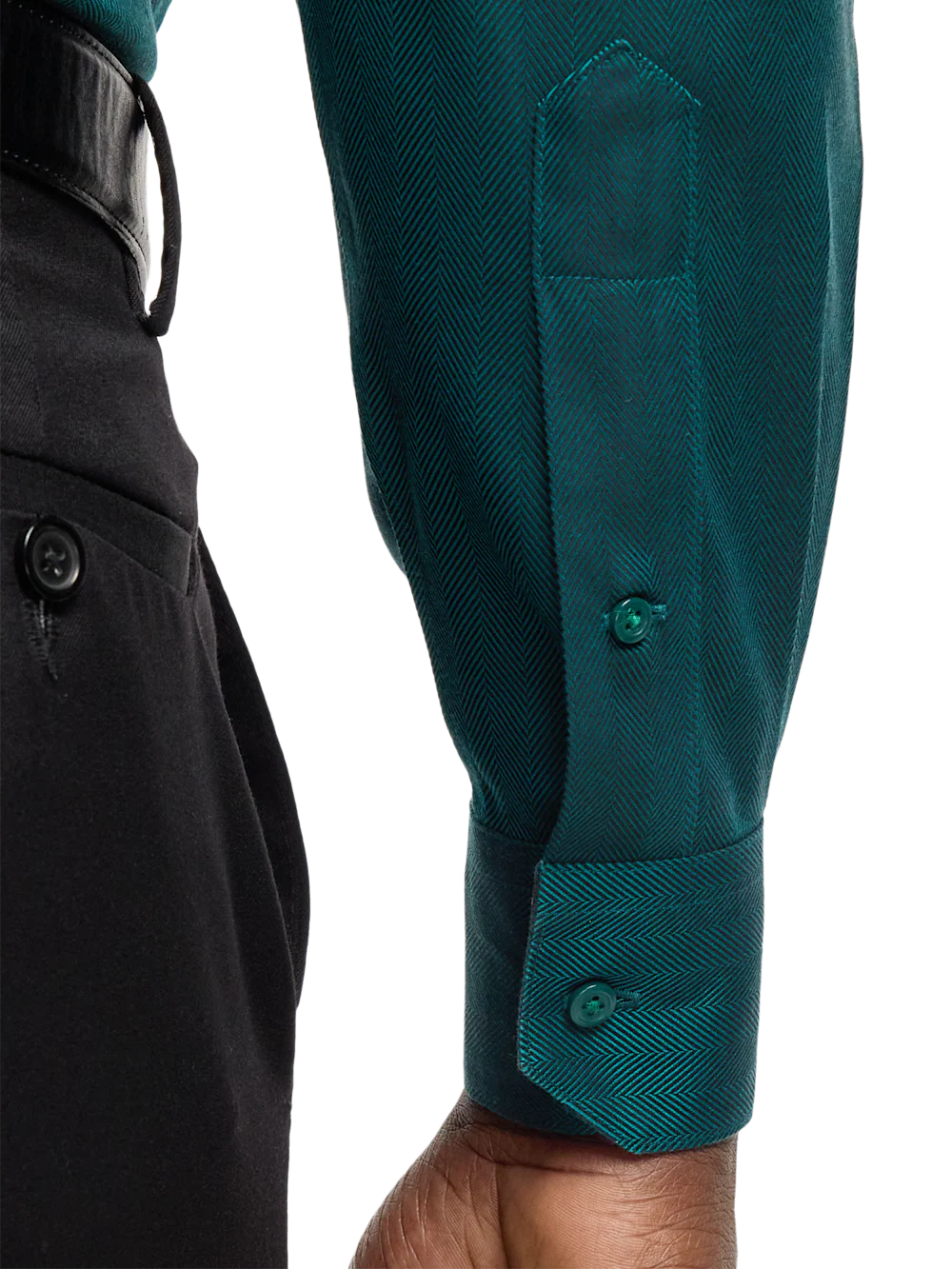 Comfort Stretch Non-Iron Herringbone Dress Shirt With Contrast Trim� - Teal - Image 4