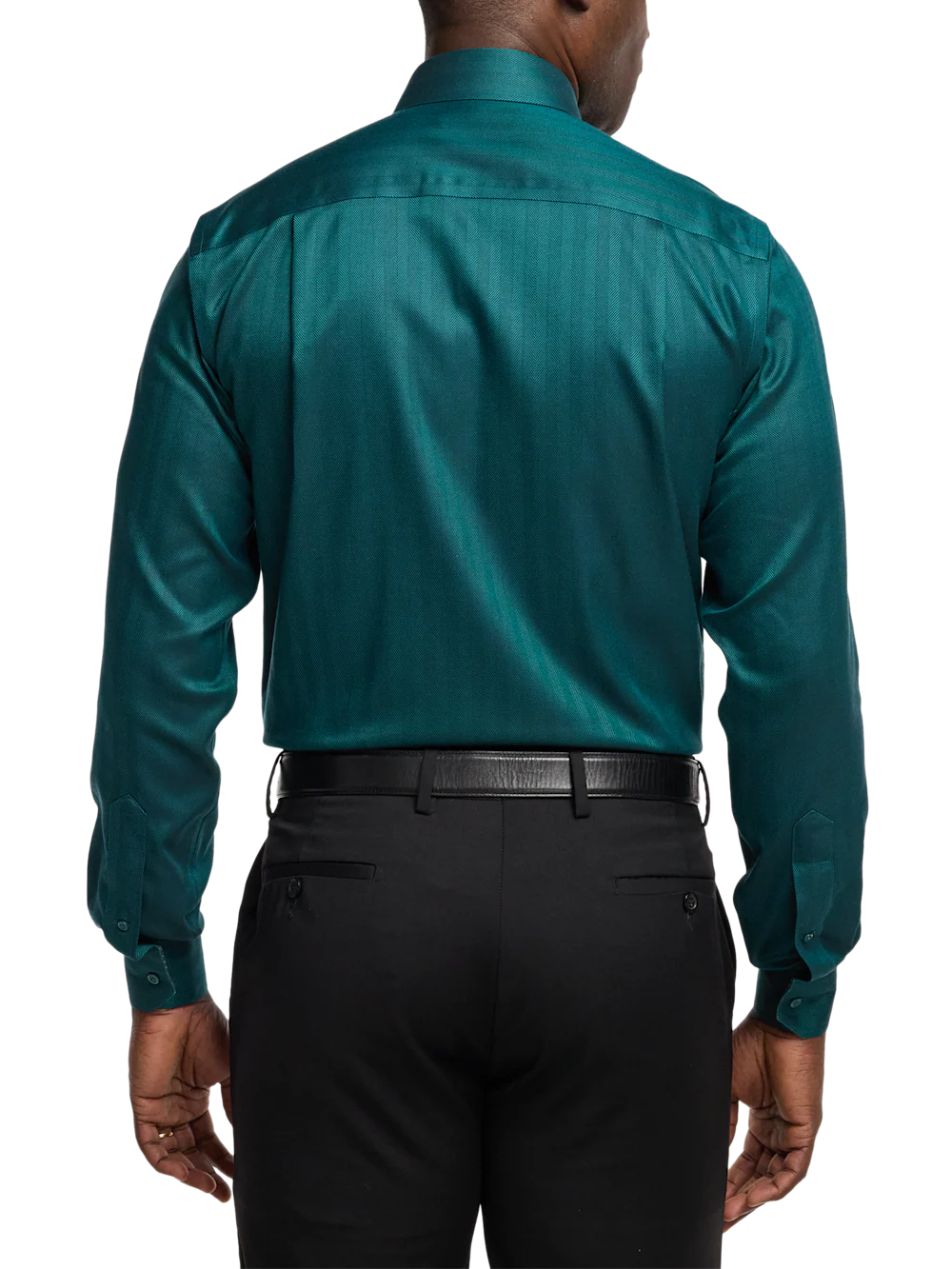 Comfort Stretch Non-Iron Herringbone Dress Shirt With Contrast Trim� - Teal - Image 5