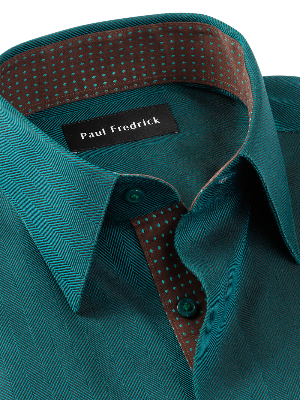 Comfort Stretch Non-Iron Herringbone Dress Shirt With Contrast Trim� - Teal - Image 7