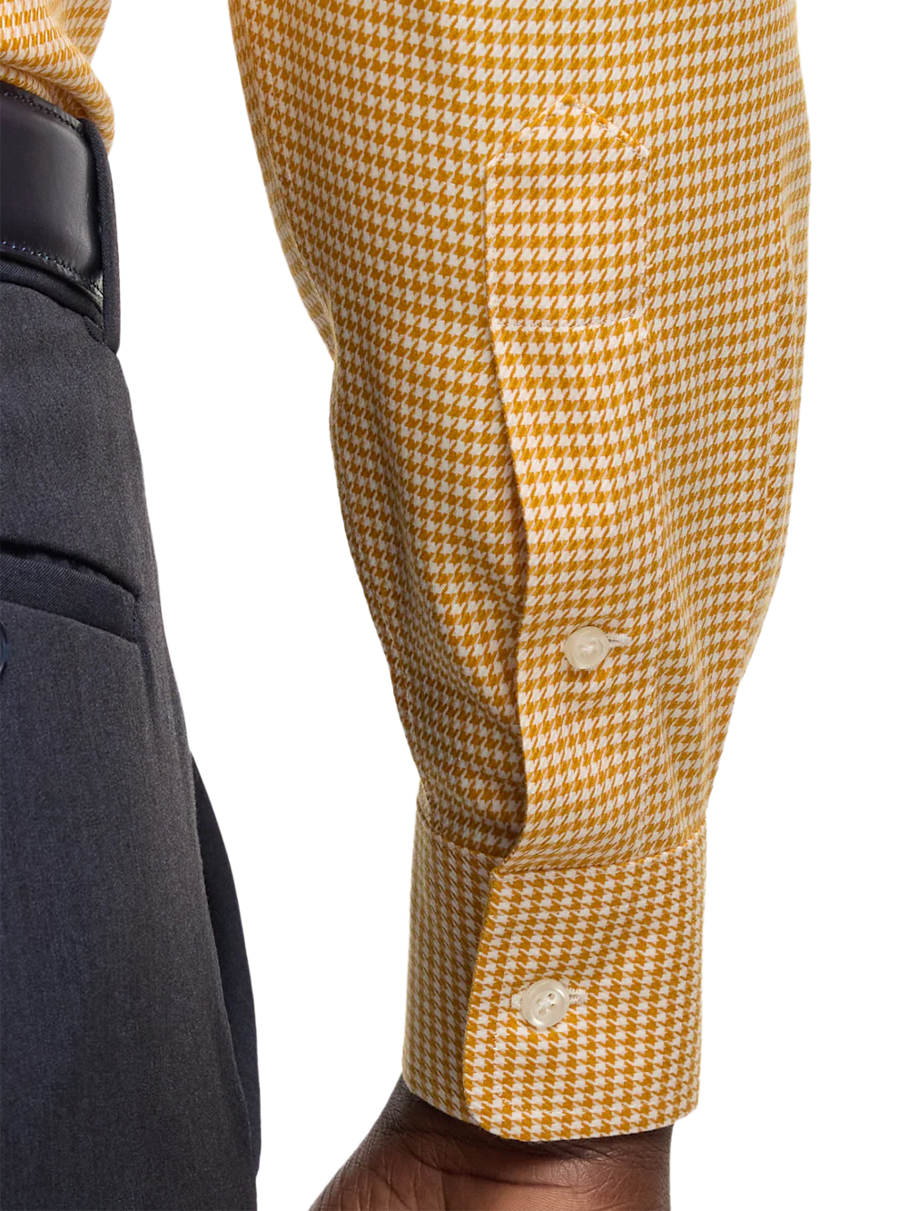 Comfort Stretch Non-Iron Houndstooth Dress Shirt With Contrast Trim - Gold - Image 4