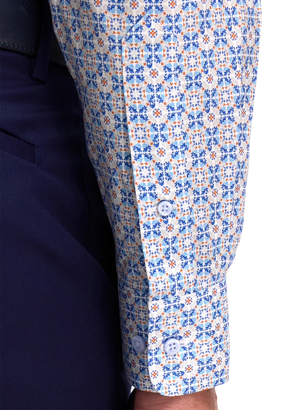 Comfort Stretch Non-Iron Medallion Dress Shirt With Contrast Trim - Blue/melon - Image 4