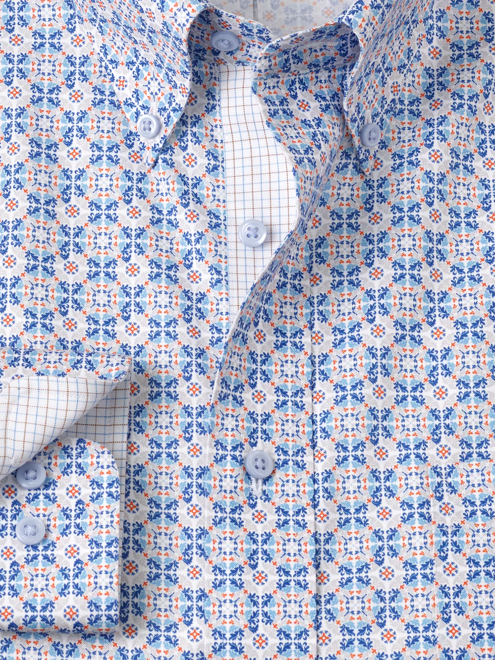 Comfort Stretch Non-Iron Medallion Dress Shirt With Contrast Trim - Blue/melon - Image 6
