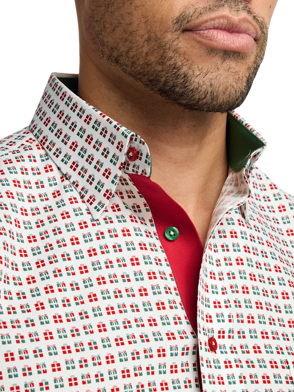 Comfort Stretch Non-Iron Novelty Dress Shirt With Contrast Trim - Red/green - Image 3