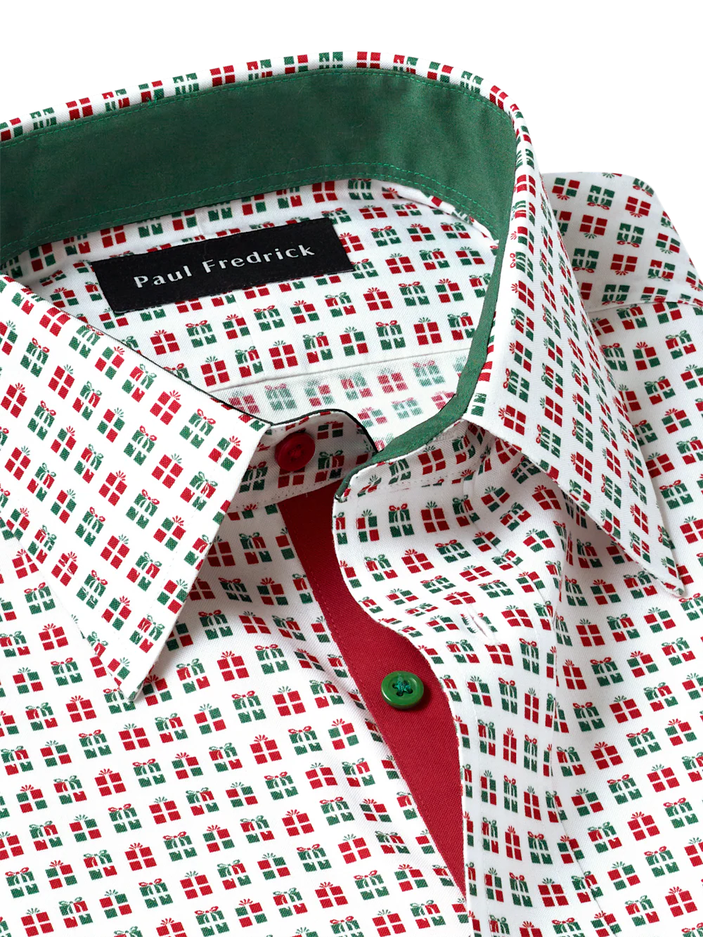 Comfort Stretch Non-Iron Novelty Dress Shirt With Contrast Trim - Red/green - Image 7