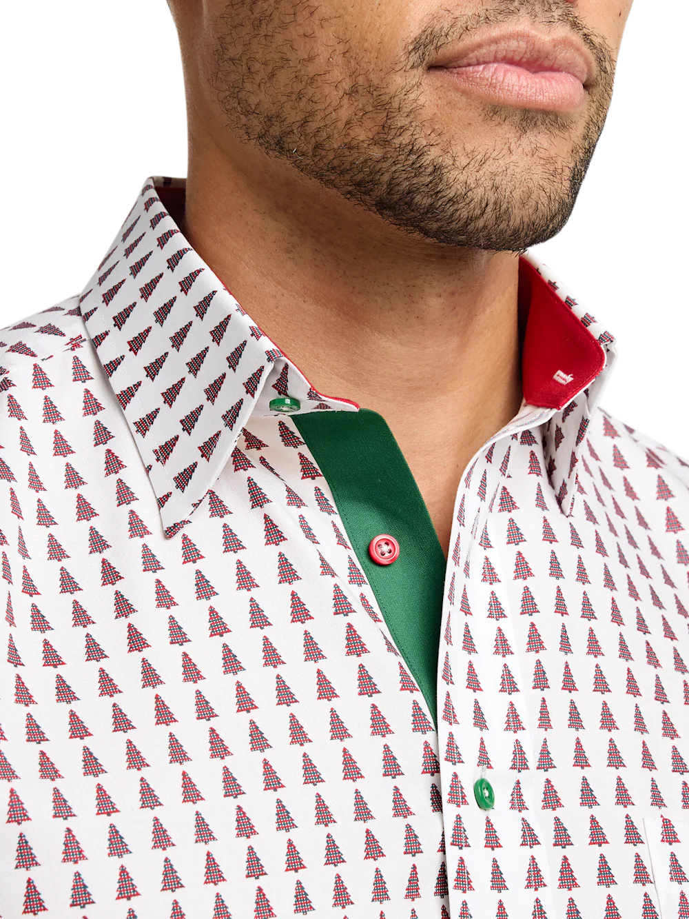 Comfort Stretch Non-Iron Novelty Dress Shirt With Contrast Trim - Red/green - Image 3