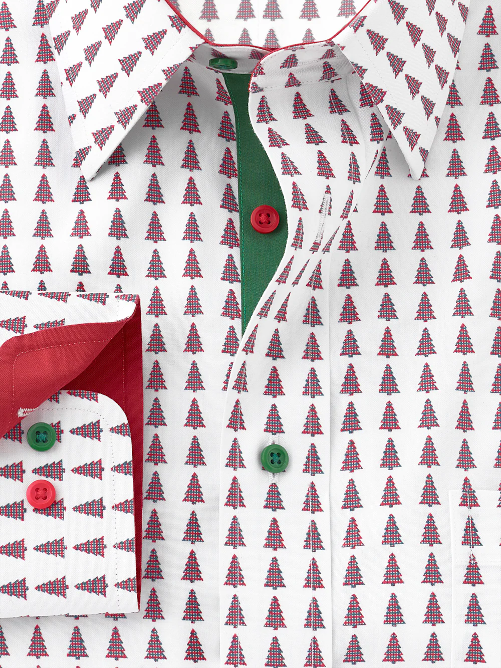 Comfort Stretch Non-Iron Novelty Dress Shirt With Contrast Trim - Red/green - Image 6