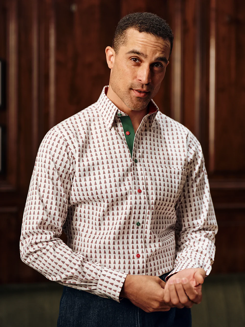 Comfort Stretch Non-Iron Novelty Dress Shirt With Contrast Trim - Red/green - Image 8