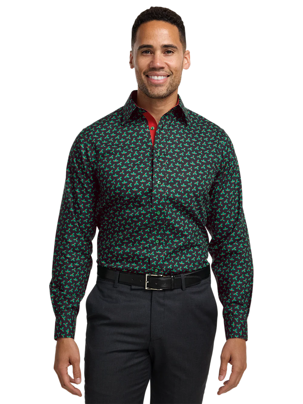Comfort Stretch Non-Iron Novelty Dress Shirt With Contrast Trim - Black - Image 2