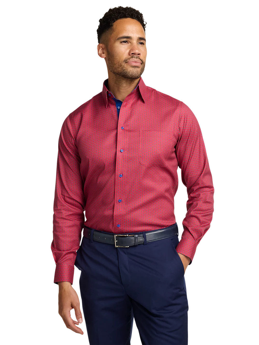 Comfort Stretch Non-Iron Novelty Dress Shirt With Contrast Trim - Red - Image 2
