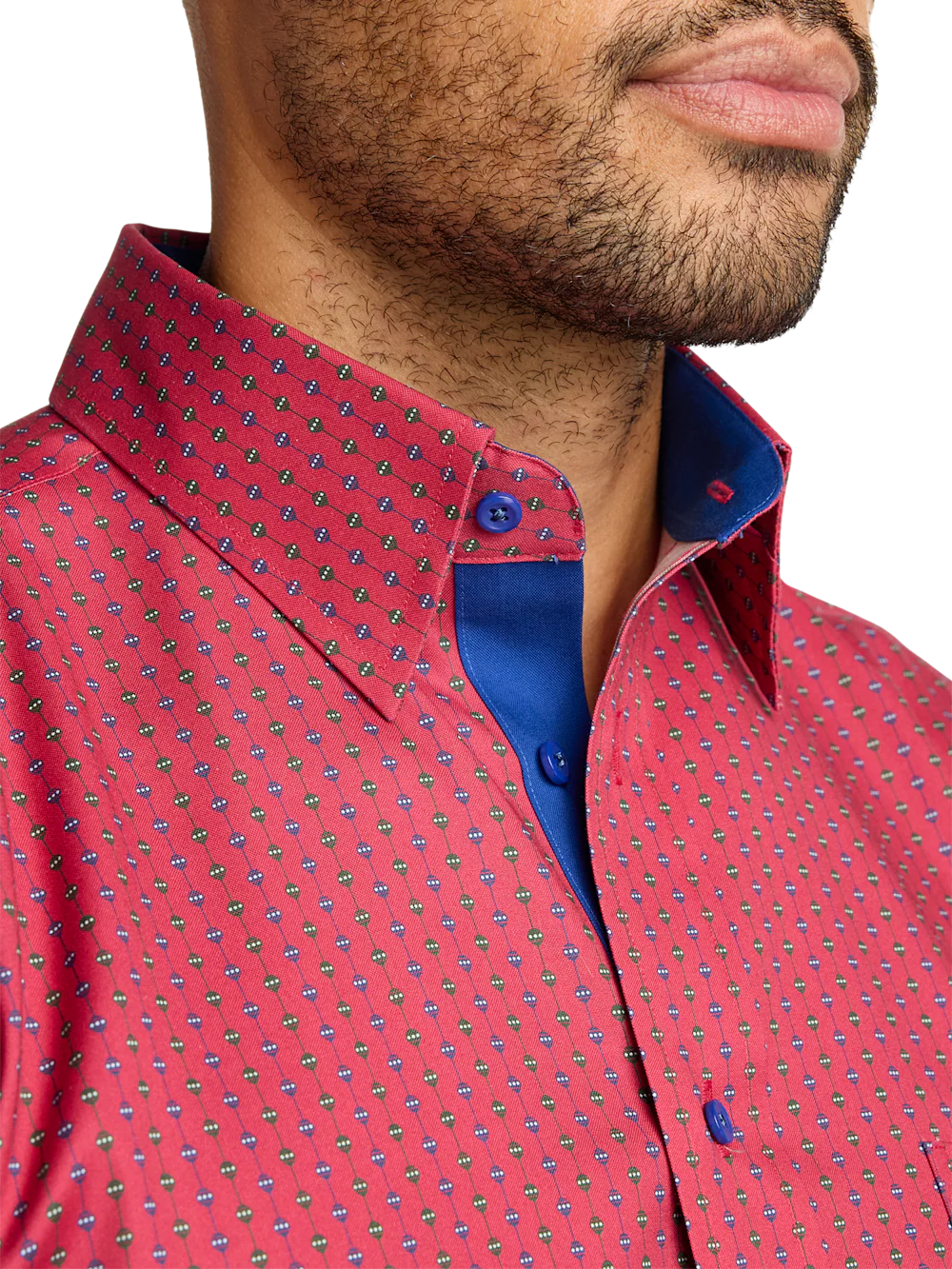 Comfort Stretch Non-Iron Novelty Dress Shirt With Contrast Trim - Red - Image 3