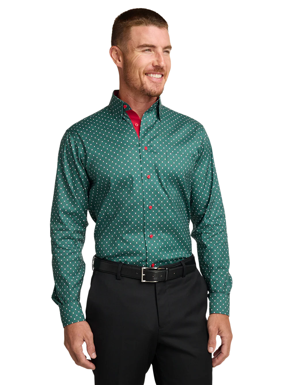 Comfort Stretch Non-Iron Novelty Dress Shirt With Contrast Trim - Green - Image 2