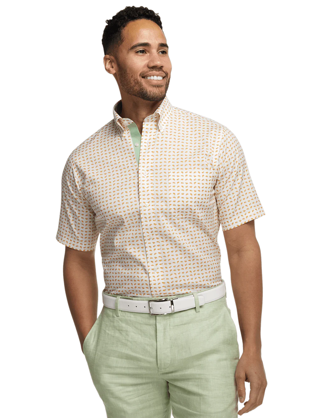 Comfort Stretch Non-Iron Novelty Dress Shirt With Contrast Trim - White/melon - Image 2