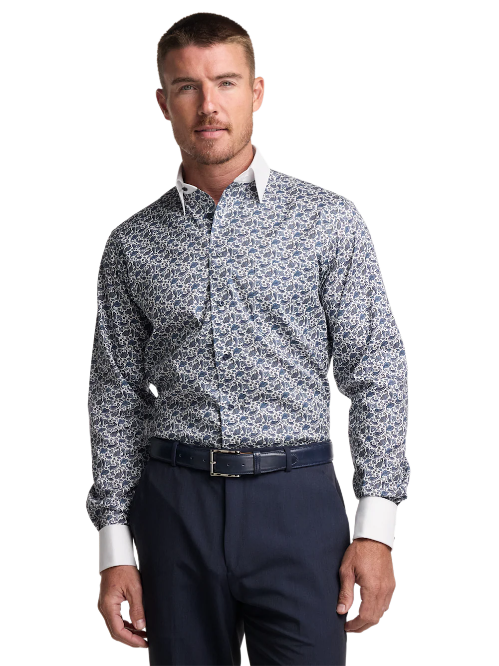 Comfort Stretch Non-Iron Paisley Dress Shirt - Blue/brown - Image 2