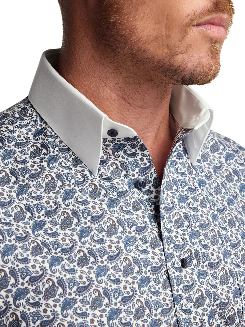 Comfort Stretch Non-Iron Paisley Dress Shirt - Blue/brown - Image 3