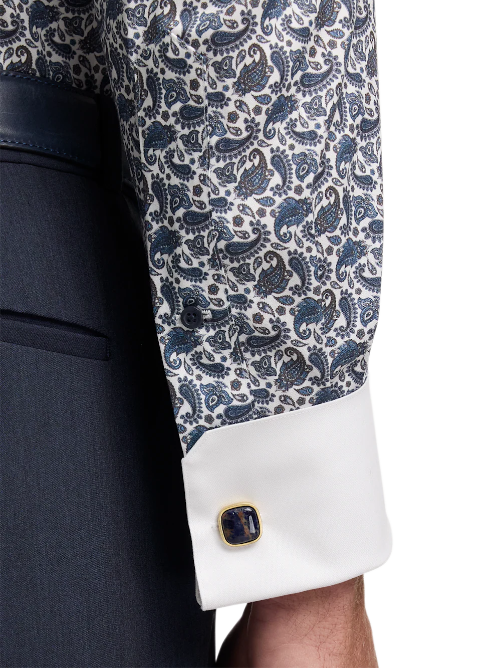 Comfort Stretch Non-Iron Paisley Dress Shirt - Blue/brown - Image 4